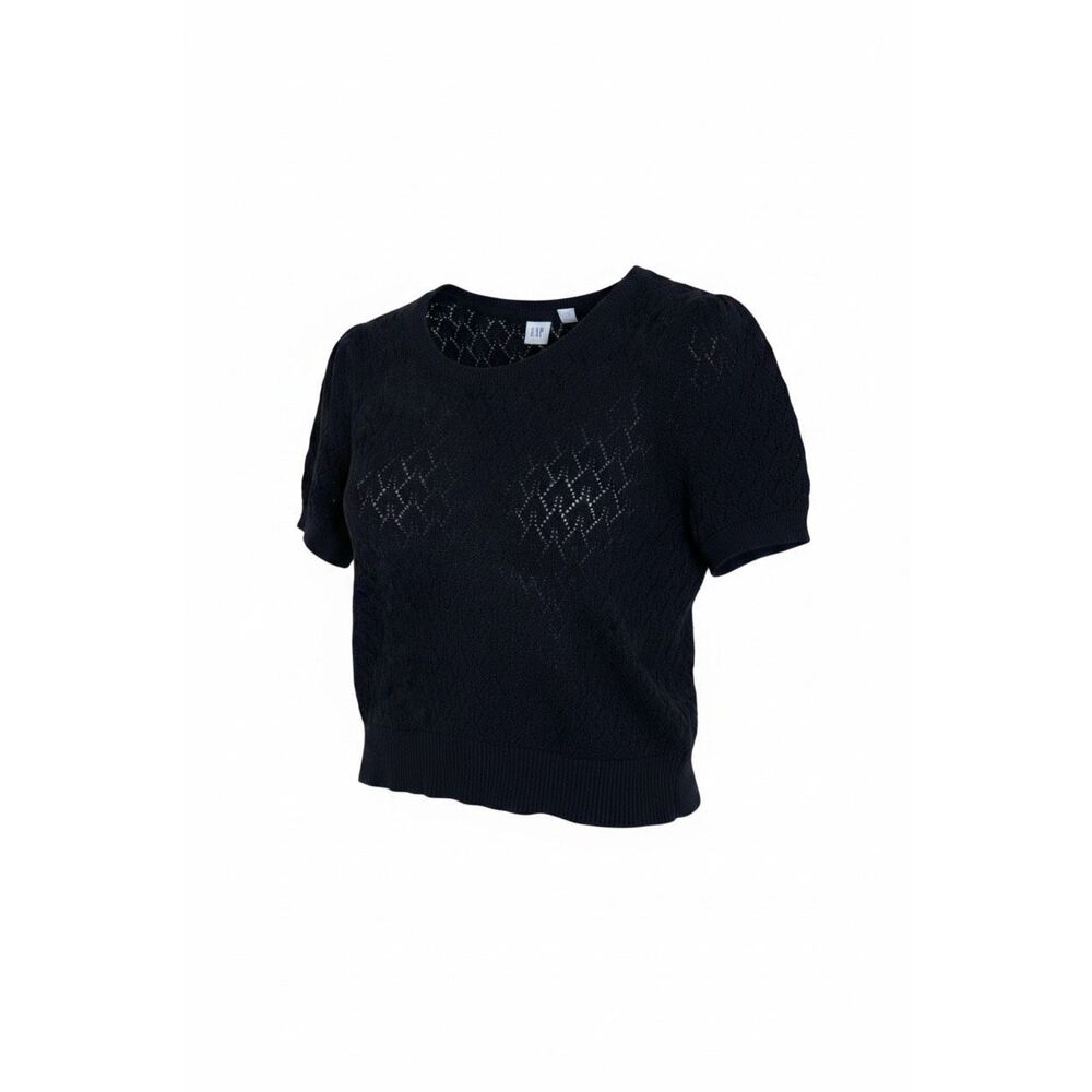 Gap Short Sleeve Textured Knit Cotton‎ Pullover Sweater Top Black Size XXL